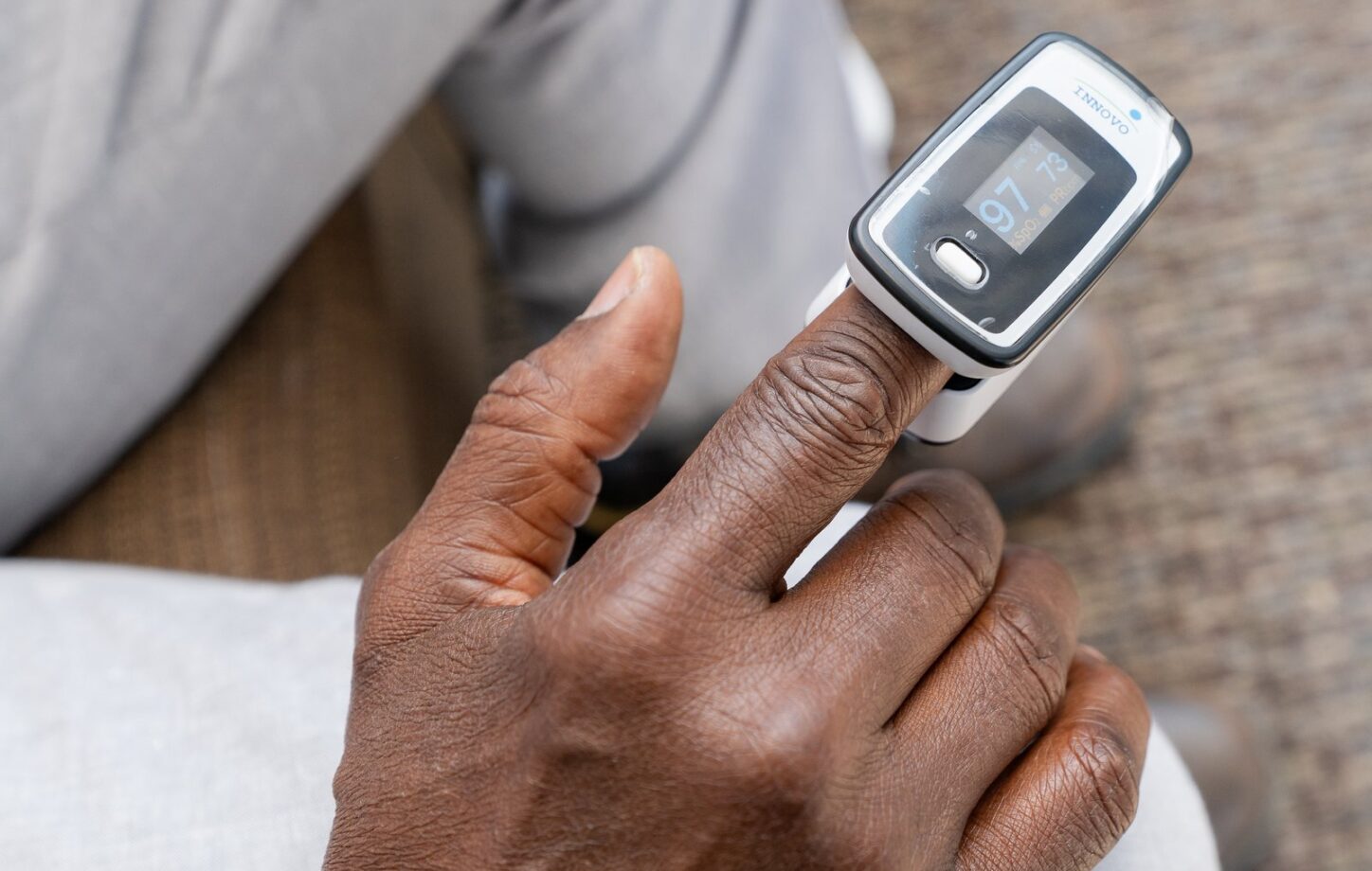 A pulse oximeter reading during a home visit